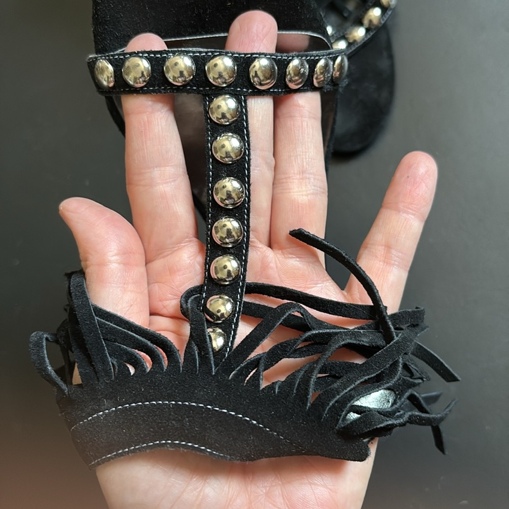 GUESS STUDDED FRINGE HEELS